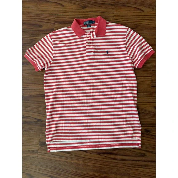 Mens Polo Ralph Lauren Classic fit Polo shirt, coral and white sz large - Picture 1 of 4